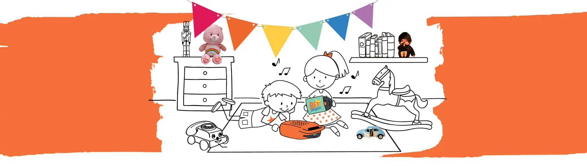 Illustration page produits jouets vintages